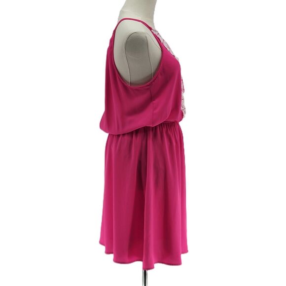 Allie Rose hot pink fuchsia halter open back elastic waist dress size large - Picture 2 of 7